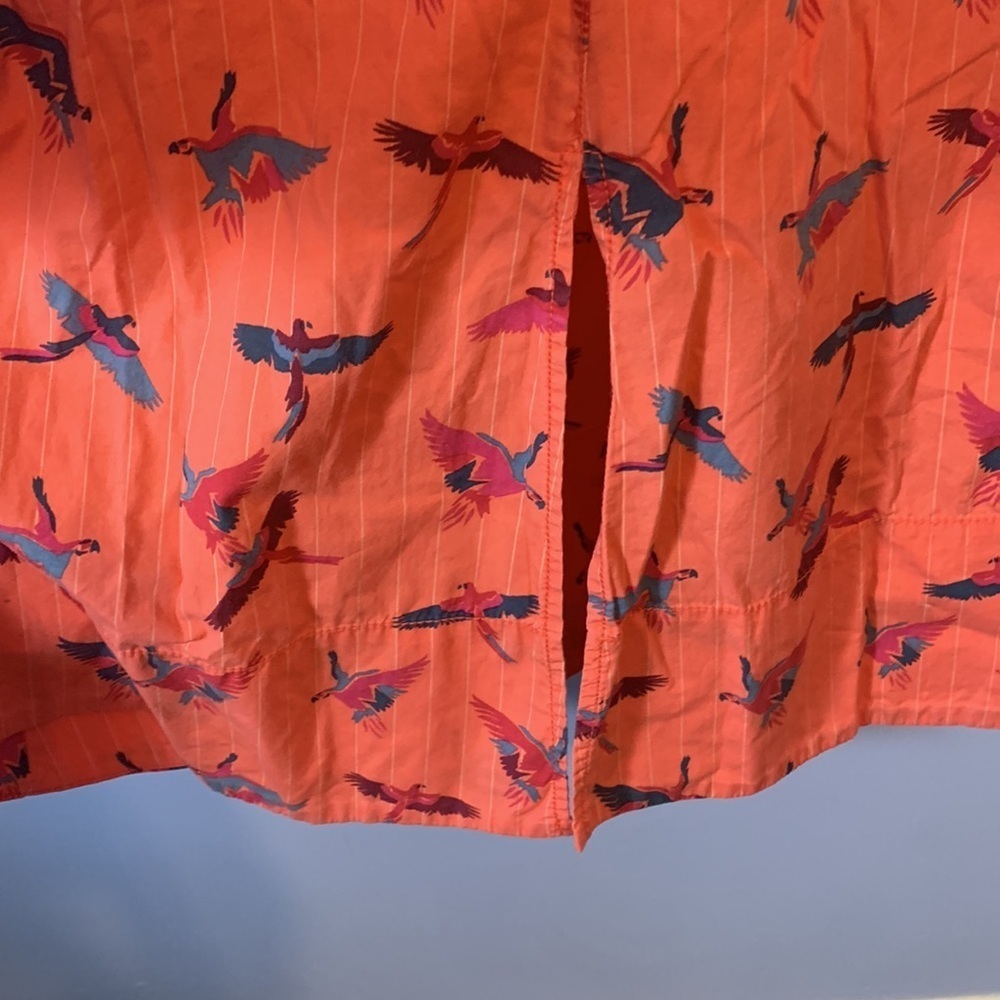 Free people coral pin stripe Orange Parrots bird Print Strapless Dress pockets 6 - Picture 2 of 8